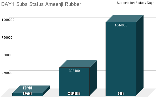 Ameenji Rubber IPO Day 1 subscription graph showing Retail, HNI, and QIB subscription data