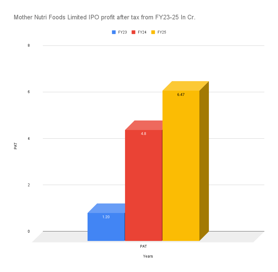 Mother Nutri Foods Limited IPO profit after tax from FY23-25 In Cr