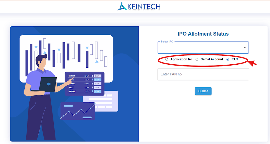 Selecting preferred option for investor's reference details in IPO Allotment Status on KFintech Process