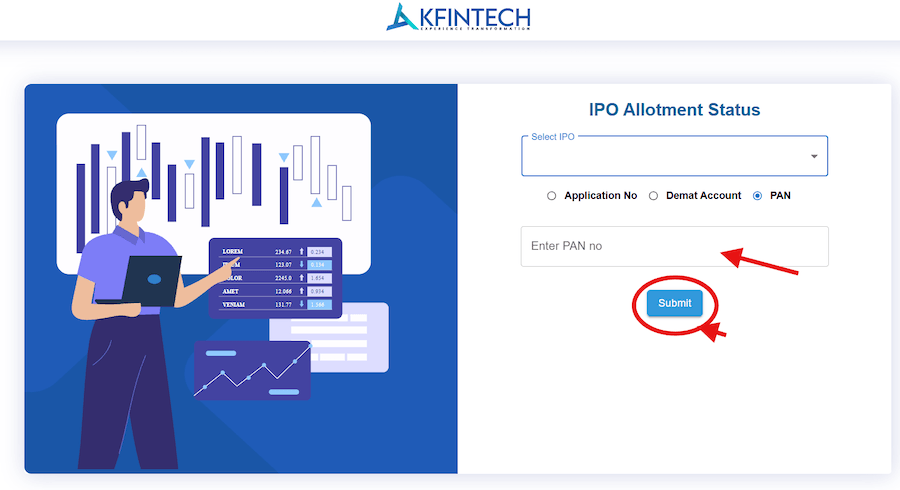 Entering and submitting correct details for IPO allotment status in Kfintech