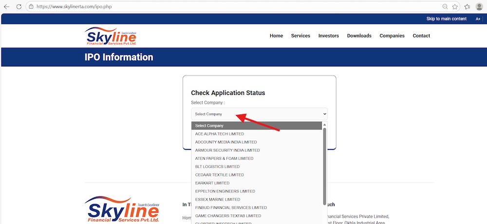 Selecting the company name in skyline financial services registrar